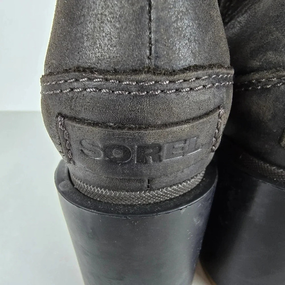 Sorel Blake Waterproof Bootie Block Heeled Zipper Boot Leather Blackened Brown - Picture 7 of 12